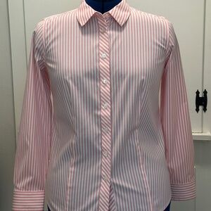 Talbots Ladies Petite Size 10 pink and white striped blouse